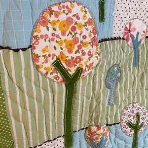 Pottery Barn Quilt PBK baby infant nursery blanket trees nature